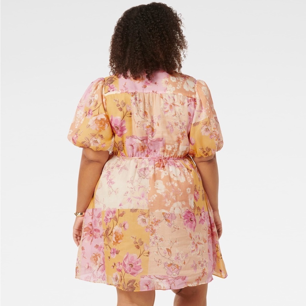 Ever New Floral Puff-Sleeve Pink & Mustard Mini Dress NWT Size 14 - Picture 7 of 16